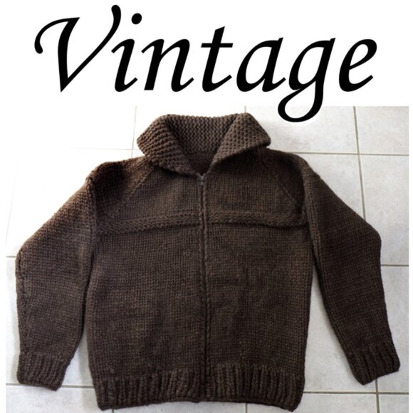 Vintage brown chunky knit heavy wool shawl collar cardigan - Picture 1 of 6
